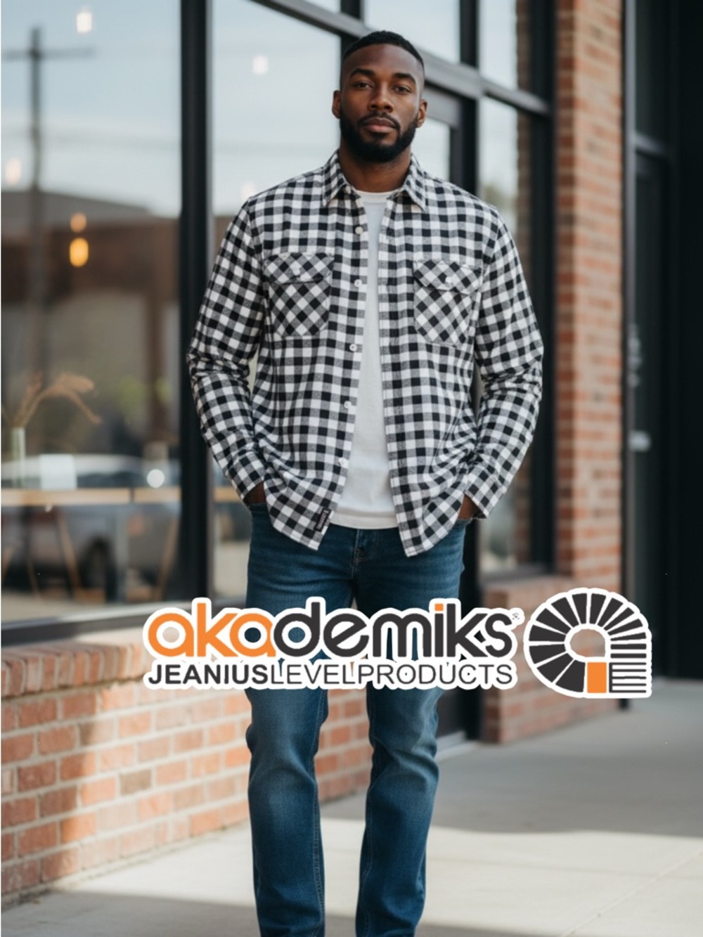 Akademiks Men's Checkered Black and Gray button down long sleeve shirt
